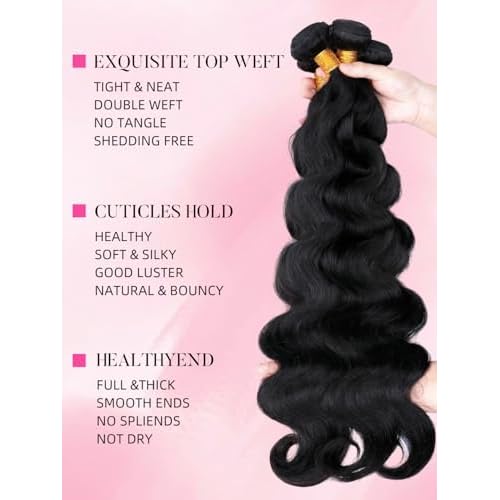 PERISMODA Body Wave Bundles Human Hair 16 16 16 Inch 1PC 100% Human Hair Bundles Unprocessed Brazilian Virgin Hair Bundle 12A Body Wave Human Hair Extensions Natural Black