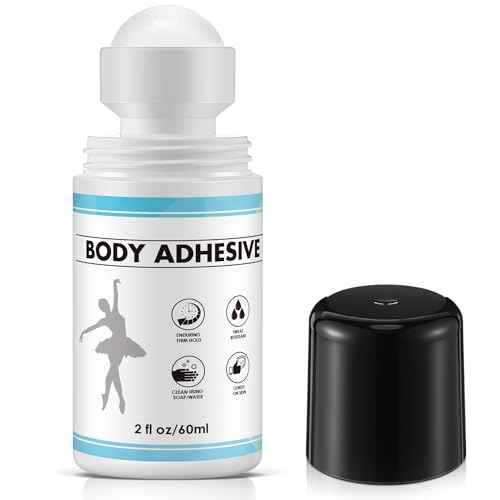 1 Pcs Roll On Body Adhesive for Dancers, Sweat Resistant Water Wash Off Body Glue for Skin & Clothing, Fashion Butt Glue Applicator for Compression Stocking, Bras, Wig, Residue Free, 2oz