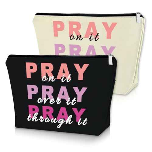 Sazuwu 2PCS Prayer Gifts for Women Makeup Bag Christian Bible Verse Gifts Religious Gifts for Mom Cosmetic Bag Baptism Gifts for Girl Inspirational Prayer Gifts Birthday Christmas Gift