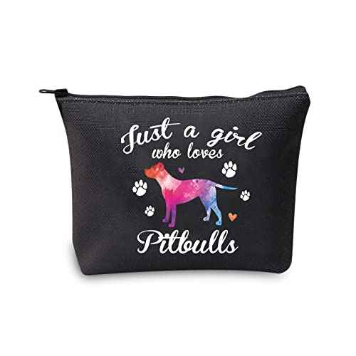 MBMSO Pitbull Gifts Makeup Bag Just a Girl Who Loves Pitbulls Cosmetic Bag Pitbull Lovers Owner Gifts Travel Bag Zipper Pouch(Pitbull bag-black)