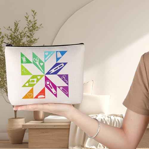 G2TUP Quilting Block Makeup Bag Quilter Gifts Quilt Square Zipper Bag Seamstresses Gifts Quilting Lover Zipper Bag (Quilting)