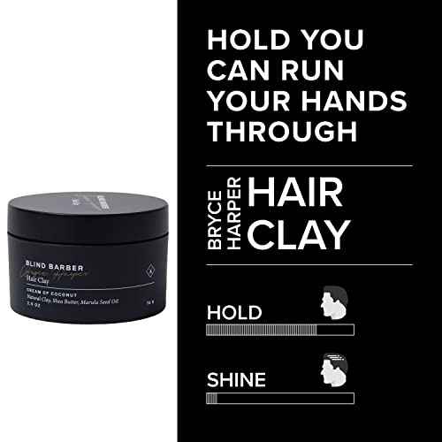 Blind Barber Bryce Harper Hair Clay - Matte Clay Pomade for Men - Medium to Strong Hold - Infused with Kaolin, Shea Butter & Marula Seed Oil - Coconut Scent (2.5 Oz)