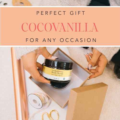 Organic Vanilla Coconut Body Scrub - USA Made Sugar Scrub with Natural Ingredients, Moisturizing Body & Foot Exfoliator for Dry and Sensitive Skin, Removes Dead Skin Cells & Reduces Ingrown Hair