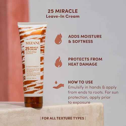 Mizani 25 Miracle Leave-In Curl Cream - Anti-Frizz Heat Protectant, Adds Lightweight Moisture & Softness, With Coconut Oil, For Natural & Curly Hair