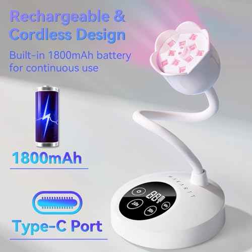 Makartt Mini UV Light for Gel Nails Polish Luminoza 30W Rechargeable LED Nail Dryer Lamp with 4 Timers & Auto Sensor, Fast Curing Goosenecks Lamp for Home DIY Manicure, Black & White