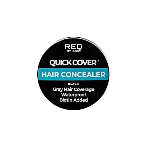 Red by Kiss Quick Cover Hair Concealer, Temporary Root Touch-Up, Broad Mass Gray Coverage, Lightweight & Waterproof, Biotin Infused (Black)