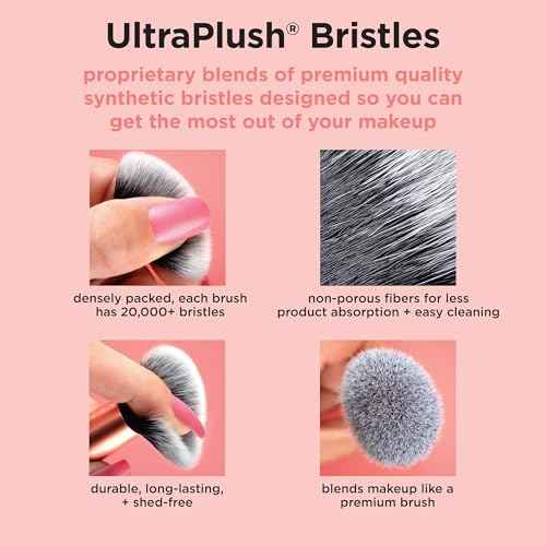 Real Techniques Blend, Set + Stash 5 Piece Holiday Makeup Brush Set with Storage Tin, Face & Eye Brushes for Foundation, Powder, Brows & Eyeshadow, Gift for Her, Cruelty-Free & Vegan