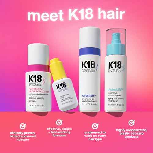 K18 HeatBounce Conditioning Heat Protectant Spray, Lightweight Leave-In Conditioner + 450¢µ (232¡ÆC) Heat Protection, Soften, Smooth + Detangle All Hair Types, 4 Fl Oz Liq