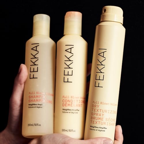 FEKKAI Brilliant Gloss Travel Bundle - Full Blown Volume Shampoo (2 oz) and Conditioner (2 oz), Brilliant Gloss Glass Hair Anti-Frizz Oil Serum (3.4 oz) + Full Blown Volume Texturizer (1.7 oz)