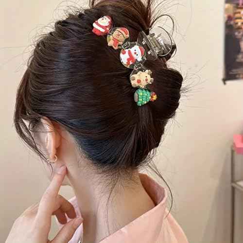 Christmas Hair Clips and Claw Clips - Tree, Snowman, Santa Claus, Elk Accessories - Nonslip Strong Grip Winter Hair Claws for Women With Thin and Thick Hair