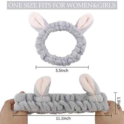 AHONEY Animals Ears Headbands, Cute Makeup Spa Fuzzy Skincare Headband for Washing Face Headband for Women Girls Coral Fleece Elastic Hair Band Cosplay Makeup Party, 4Pcs