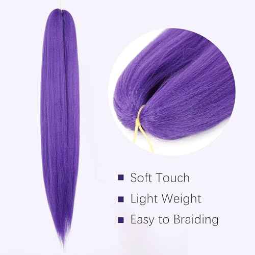 Purple Pre-stretched Braiding Hair Extension for Braids Yaki Synthetic Crochet Braiding Twist Hair Halloween Costume Cosplay (Purple, 24 Inch)