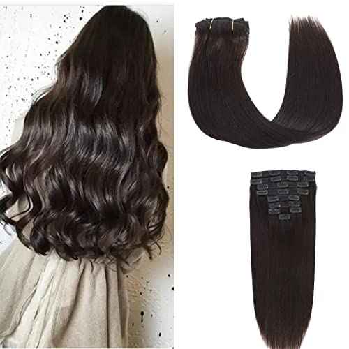 Clip in Hair Extensions Real Human Hair - 9pcs 130g Clip in Human Hair Extensions Straight Natural Soft Thick Remy Extensions Straight Human Hair 18inch Natural Color