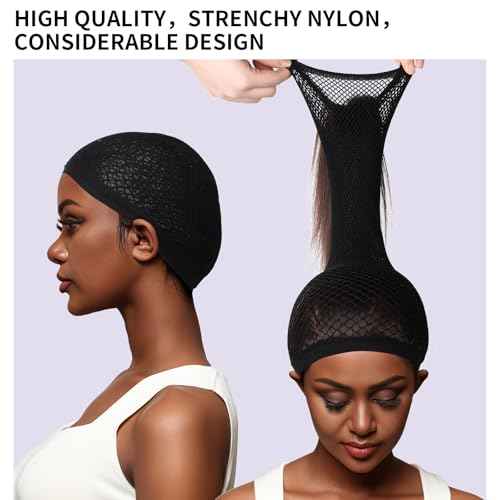 Fandamei Wig Cap, Hair Net for Wigs for Women, 30 CM Large Mesh Wig Cap for Long Hair, Nylon Hair Net Non Slip for Halloween Rave Party Cosplay-Black 2 PCS