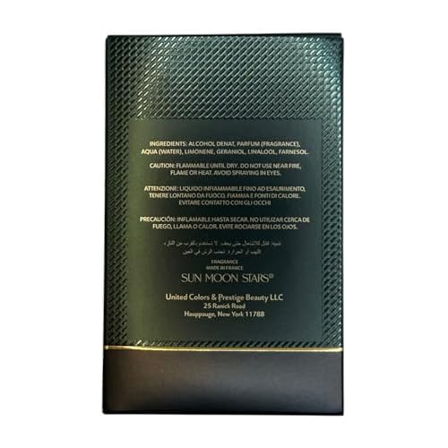 Sun Moon Stars Royal Emerald Pour Homme EDP, 3.4 fl. oz., Top Notes: Bergamot, Cardamom, Violet Leaf, Middle Notes: Violet, Lily of The Valley, Rose, Base Notes: Sandalwood, Musky, Amber