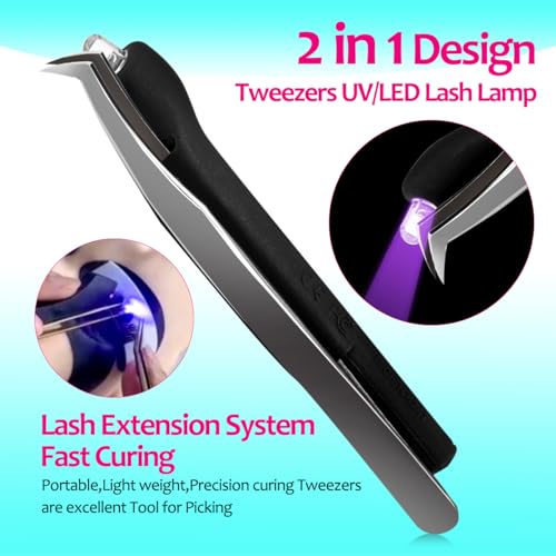 UV Lash Glue (3ml) with Light, 2-in-1 Portable UV LED Lamp Eyelash Extension Glue Applicator, Safe and Easy to Use for Home, Travel, Salon, Professional and Personal Use