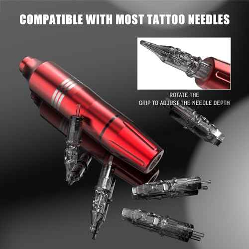Tattoo Gun Kit Rotary Tattoo Machine Kit Professional Tattoo Pen Kit with Power Supply 10Pcs Cartridge Needles for Beginners and Artists Complete Tattoo Kit Tattoo Supplies - Red