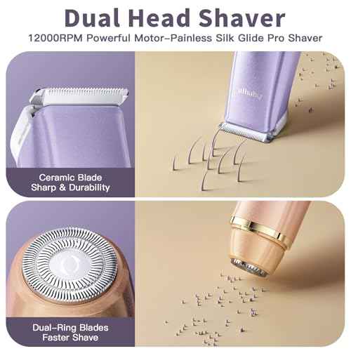 Bikini Trimmer for Women, Electric Razors with Dual Heads, Rechargeable Pubic Hair Trimmer with IPX7 Waterproof, Painless Pro Shaver for Underarm Leg Arm Body Face Private Area£¨DuskyRose£©