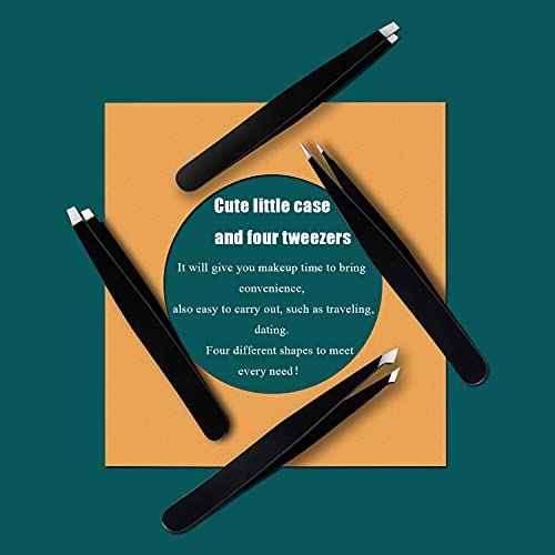 [4+1 Pieces] Tweezers Set with Travel Case, Great Precision Upgrade Professional Anti-rust Alloy Tweezers for Women & Men Multi-purpose as Eyebrows Facial Hair Ingrown Hair Removal