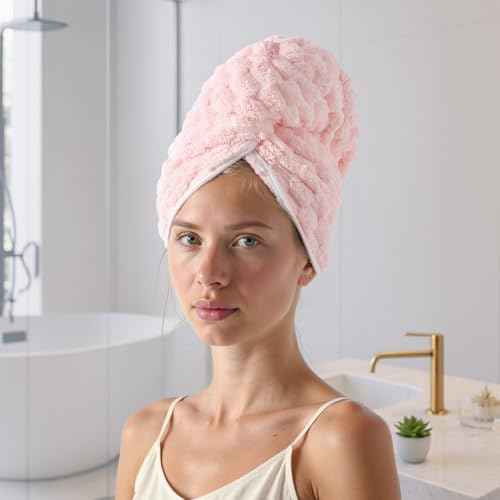 REDKISS 3 Pack Microfiber Hair Towels - Extra Large Hair Towel Wrap for Women, 24x42 inch Hair Towels with Elastic Strap, Super Soft Hair Drying Towels for Long, Thick, Curly Anti Frizz Turbans