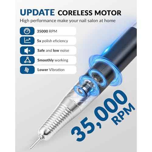 Zetiling Professional Nail Drill, Electric Nail File, Speed Adjustable 0-35000RPM, CW/CCW Rotation, Comfortable Grip, Multifunction for Beauty Salon