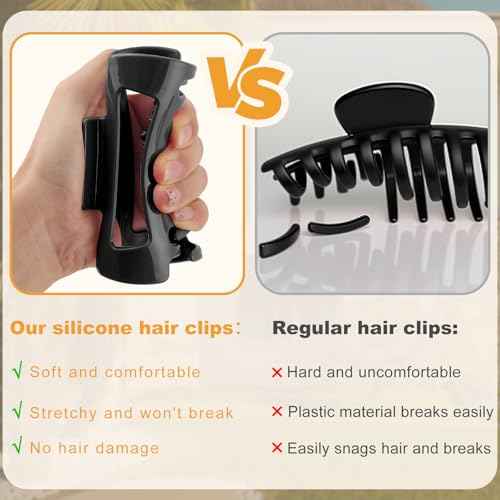 3 PCS Silicone Flexible Hair Claw Clips for Women Soft Bendable Claw Clip Scalp-Safe Soft Cloud Hairclip for Thin and Thick£¨Red + Black + Khaki£©