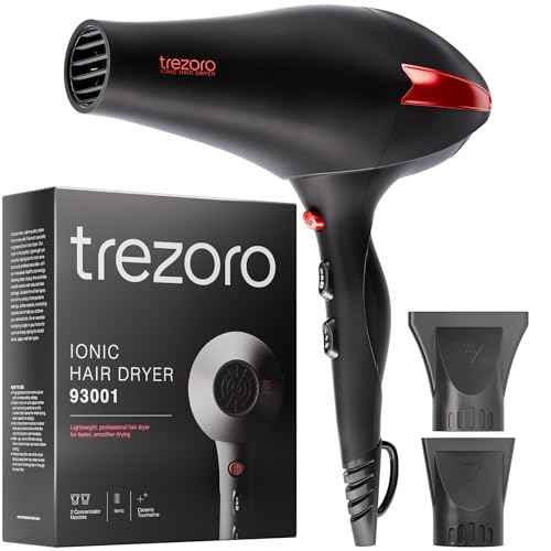 TREZORO Professional Blow Dryer for Women ? Ionic Hair Dryer 2000W for Salon & Personal Use ? Powerful, Fast & Quiet Drying for Curly Hair, Unwanted Frizz ? Design for Travel ? 8.2ft Cord ? Black