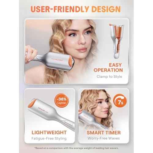 SHEGLAM Hair Beach Babe Hair Waver 2 Barrel Crimper 1 Inch with Smart Timer & Adjustable Temps Dual Voltage, Anti-Scald, Easy to Use