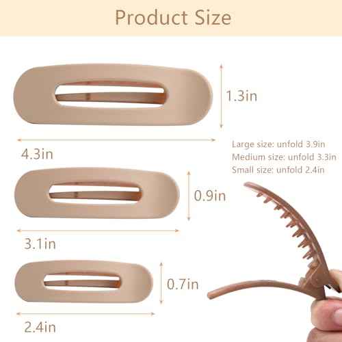 12PCS Flat Hair Clips, Flat Claw Clips for Thin Hair, Matte Lay Down Claw Clips for Women, 3 Sizes Alligator Hair Clips, Christmas Hair Accessories, Brown