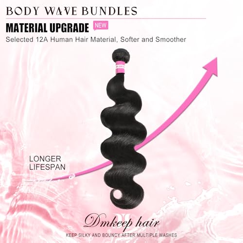 DMKEEP 12A Human Hair Bundles 30 Inch Body Wave Bundles Human Hair 100% Unprocessed Brazilian Raw Virgin Hair Single Bundle Quick Weave Human Hair Extensions Natural Color