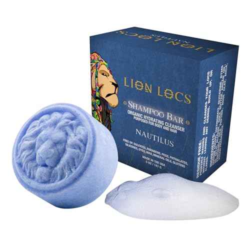 Lion Locs Shampoo Bar, Conditioner, & Body Wash - For All Hair & Skin Types - Dreadlocks, Microlocs, Sisterlocks, Braids | Ph Balanced Heavy Lather, Build Up, & Residue Free (5oz) (Nautilus)