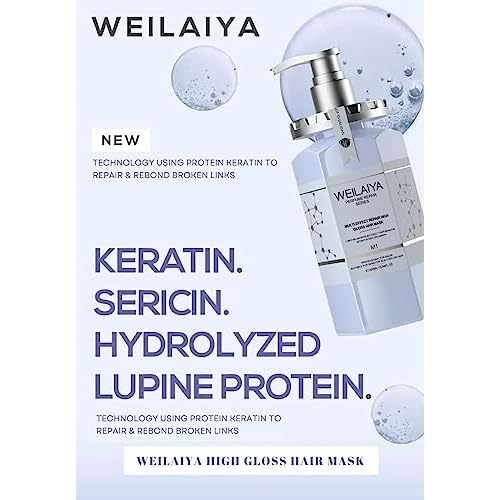 Weilaiya High Gloss Hair Mask 450mL (Repair damaged hair, Rebuid hair structure, Soft & Smooth hair, Anti frizzy hair, Heat protection, & keeps the hair color last longer up to 6 weeks)