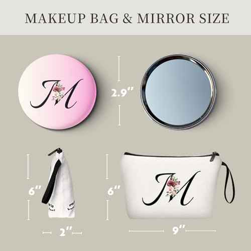 Women Gifts for Birthday,Unique Gifts for Women, age Gifts,Sister Gifts,Friends Gifts,Makeup Bag with Mirror,Birthday Gifts for Friends Female,Personalized Gifts,Mothers day Gifts,Letter M