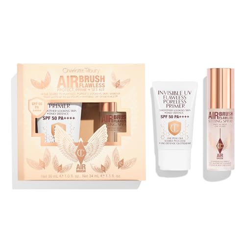 Charlotte Tilbury Protect & Prime Makeup Kit - Invisible UV Flawless Primer SPF 50 + Airbrush Flawless Setting Spray Duo - Hydrating, Smoothing & Long-Wear Makeup Essentials