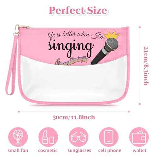 Music Lover Gift for Women Girls Singing Makeup Bag Appreciation Gift for Music Teacher Cosmetic Bag Christmas Birthday Present for Vocalist Singer Musician Zipper Travel Pouch Toiletry Pouch