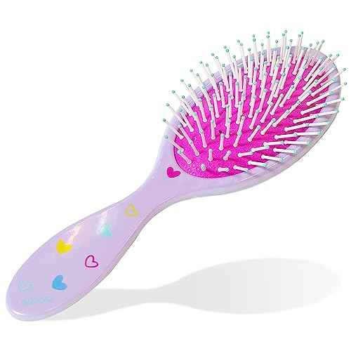 LUV HER Lilo & Stitch Hair Accessory 5 Pcs Set - 1 Regular 9 inch Stitch Hairbrush & 4 Scrunchies - Detangling Brush - Elastic Hair Ties Ropes for Girls, Ages 3+