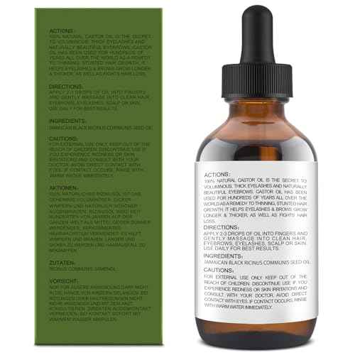 GoldWorld100% Organic Pure Black Castor Oil Cold Pressed,for Hair Eyebrows Eyelash Growth Serum to Grow Lashes,Castor Oil for Skin Body Face,Caster Oils Unrefined in Glass Bottle Hexane Free
