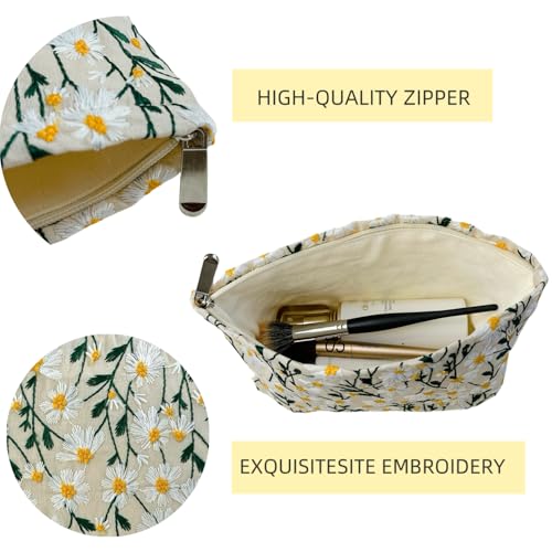 2 Pcs Makeup Bags, Large Cosmetic Bag Travel Toiletry Bag Organizer for Women, Embroidery Craft, Floral Makeup Bag Small Cosmetic Pouch Purse with Zipper Gifts for Girls Teen