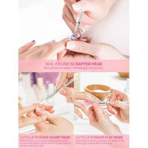 Nail Soaking Bowl, 2PCS Soak Off Gel Polish Dip Powder Remover Manicure Bowl with Triangle Cuticle Peeler and Stainless Steel Cuticle Pusher Nail Art Tool (Pink)