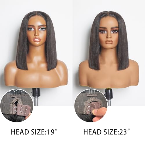 WEQUEEN Wear and Go Glueless Bob Wig Human Hair Pre Plucked Pre Cut 4x4 Skin-like Lace 250% Density Straight Short Bob Wig for Black Women 12 Inch