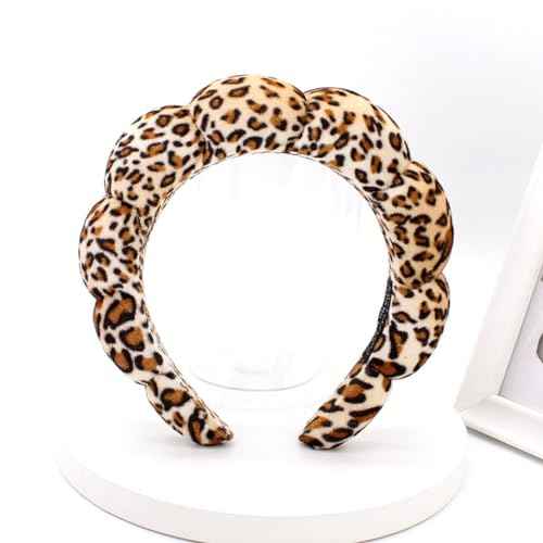 Spa Headbands Puffy Makeup Skincare Headbands for Washing Face or Facial, Terry Cloth Fabric Hairbands for Makeup Removal Shower Skin Treatment(Leopard)