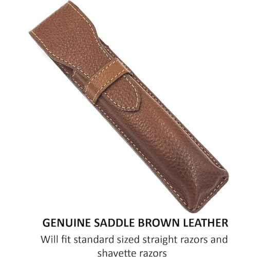 Parker Leather Razor Case?Saddle Brown Full Grain Hand-Stitched Sleeve for Straight Razors, Barber Razors | Compact Travel Pouch | Durable Blade Guard for Dopp Kits & Toiletry Bags | Iconic Brand