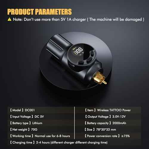 Wireless Tattoo Battery Pack Cordless Tattoo Power Supply 2000mAh Tattoo Machine Battery RCA Connector with LED Digital Display for Tattoo Pen Rotary Tattoo Gun