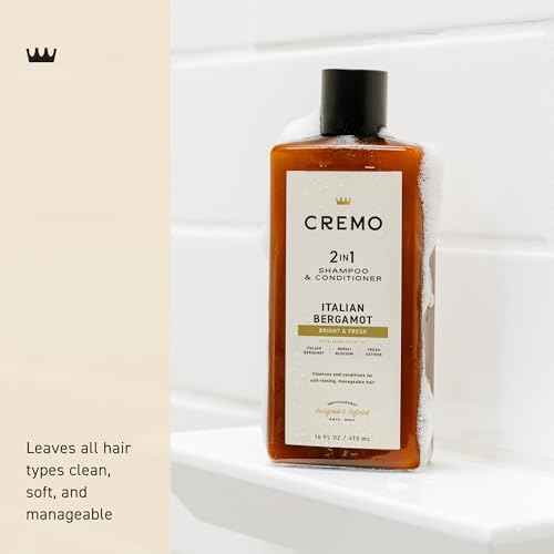 Cremo Italian Bergamot 2 in 1 Shampoo & Conditioner for Men, Notes of Italian Bergamot, Neroli Blossom, and Fresh Vetiver, 16 Fl Oz