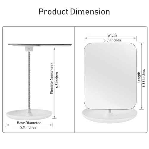 LFOYOU Table Vanity Mirror with Stand - Makeup Mirror for Desk - Adjustable Flexible Gooseneck, 360¡ÆRotation Folding Portable Bathroom Shaving Cosmetic Mirror Square