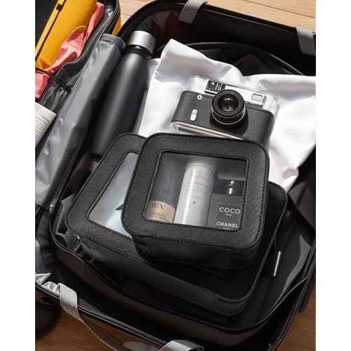 Clear Makeup Bag Set for Women Portable Clear Makeup Bag Cute Waterproof Travel Cosmetic Bag Travel Essentials Car Accessories for Women Men(Black, Standard + Mini)