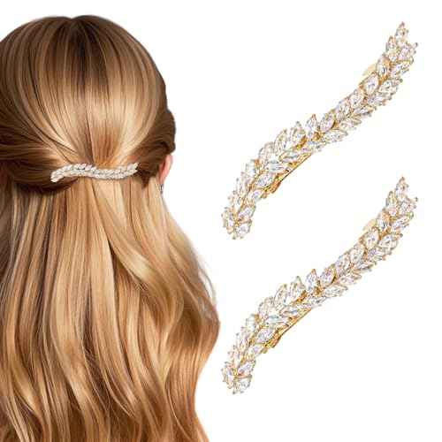 Gold Rhinestone Hair Clips Diamond Gold Clip Cute Small Hairclips Crystal Fringed Wheat Wedding Bridal Short Hair Barrettes Fashion Accessories for Women Girls Thin Thick Hair