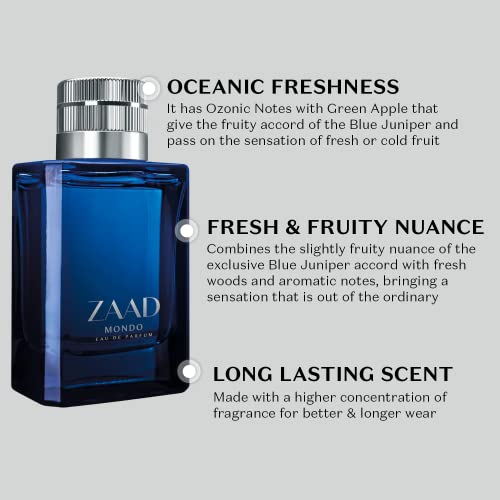 O BOTICARIO Zaad Mondo Eau de Parfum Long Lasting Premium Perfumes for Men, Fresh & Woody Fragrance, 3.2 Ounce