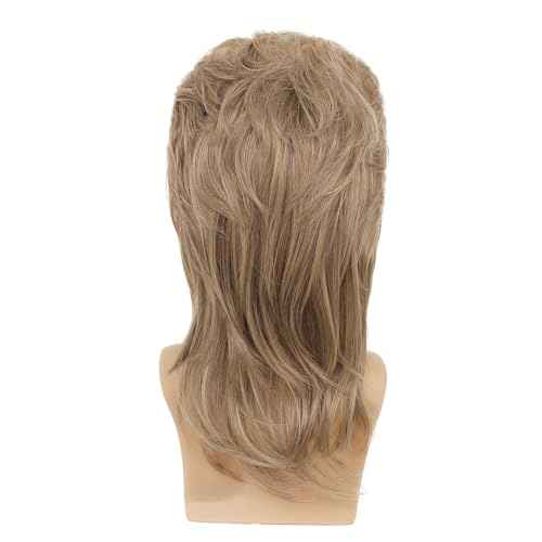 Swiking Mens Mullet Wig Light Brown Retro 70s 80s Disco Rocker Curly Punk Fancy Party Halloween Cosplay Costume Wigs (Light Brown)