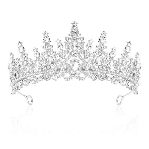 Silver Crystal Tiaras and Crowns for Women Rhinestone Headpiece Birthday Princess Quinceanera Graduation First Communion Crown Prom Wedding Bridal Accessories Wedding Tiaras Bride Birthday Party Gifts